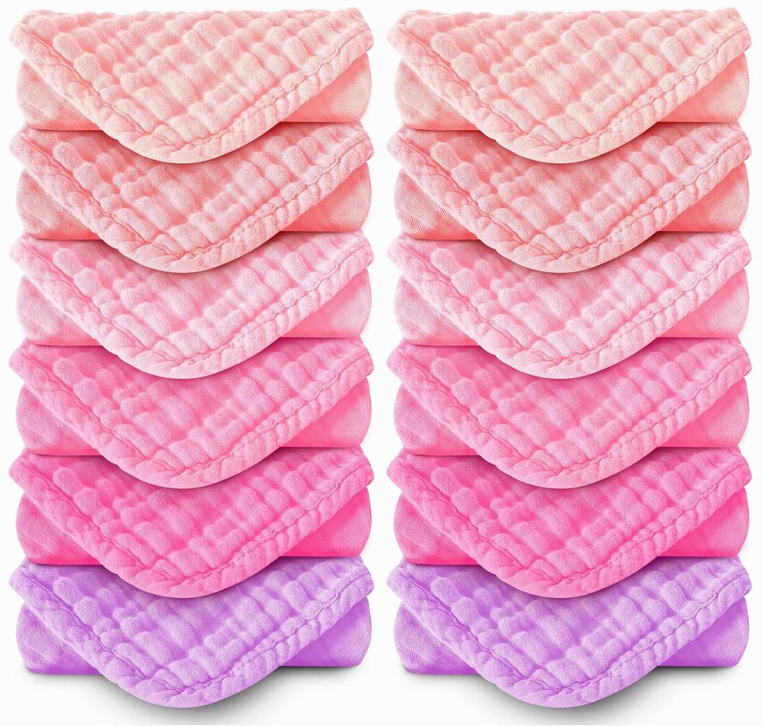 MOON PARK Baby Washcloths, 12 Pack - 12x12 Inches, Small Burp Cloths and Baby Wipes - 100% Cotton Muslin Ultra Soft for Newborn, Infant and Toddlers - Pink, Purple and Sakura Series MOON PARK Baby Washcloths, 12 Pack - 12x12 Inches, Small Burp Cloths and Baby Wipes - 100% Cotton Muslin Ultra Soft for Newborn, Infant and Toddlers - Pink, Purple and Sakura Series