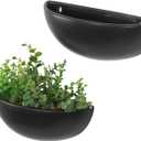MyGift Matte Black Ceramic Indoor Wall Planter, 12 Inch Semi Circle Hanging Wall Vase, Set of 2