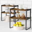 Kitchen Cabinet Organizers and Storage Shelves, Rustic Farmhouse Desk Shelf Riser for Cabinets, Black Expandable Corner Glasses Medicine Cabinet Organizer under Bathroom Sink - Set of 4 (Medium)