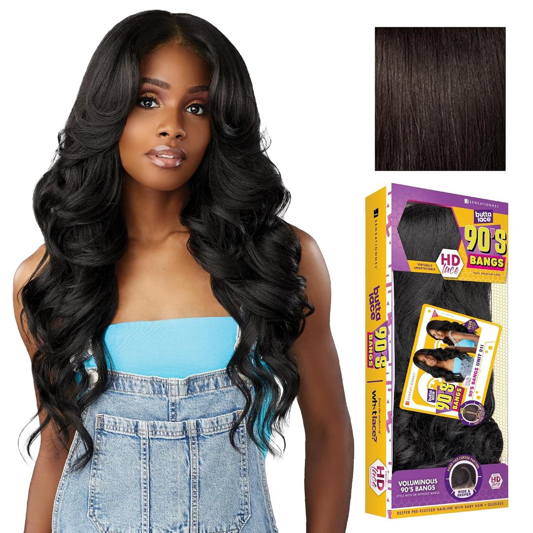 Sensationnel Butta Lace 90s Bangs Wig-Unit 902, 2 DARKBROWN | Synthetic, Glueless, Wide Deep Part, Pre-Plucked Hairline