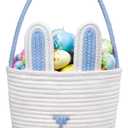 UBBCARE Easter Bunny Basket, Blue Gift Baskets for Eggs Hunting, Woven Rope Personalized Easter Basket for Toddler, Baby, Boys, Girls (Big-9.8 x 7.8 x 7.8)