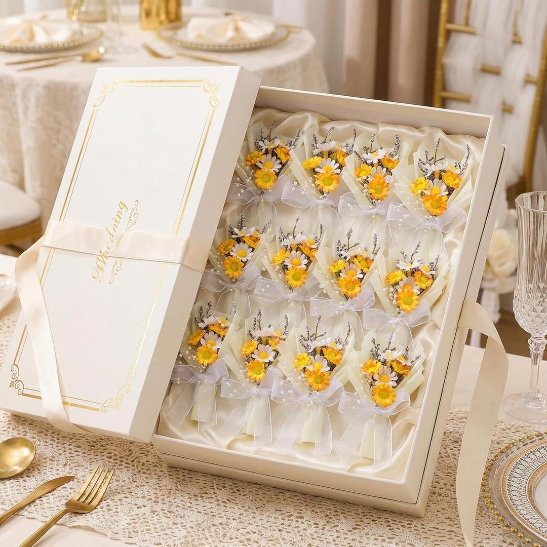 Canlierr 12 Pcs Artificial Flower Bouquet Magnets Wildflowers Fridge Magnet Gifts with Bow and Pearl Daisy Refrigerator Decoration for Wedding Bridal Shower Baby Shower Party Favors