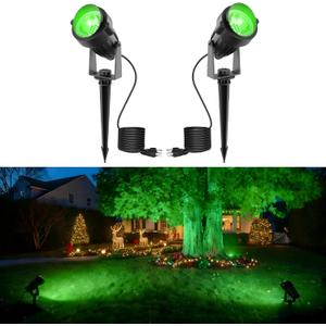 L LOHAS LED Christmas Spotlight Outdoor, Green Spot Lights for Yard, Auto On/Off 5W 120V Landscape Lighting for House, Holiday, Trees, Decoration, 450LM IP66 Waterproof, UL Listed, 2 Pack