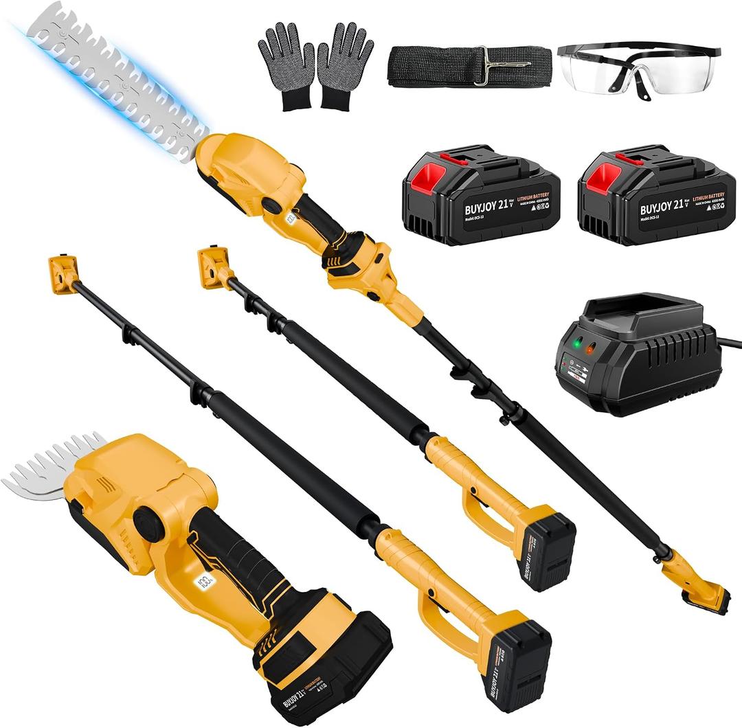 4-in-1 Pole Hedge Trimmer & Cordless Grass Shears,2×4.0 Ah Batteries & Included Charger,Dual Blade Design,Extension Tree Pruner,Bush Trimmer for Tree Trimming/Garden/Lawn