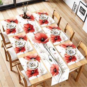 Merry Christmas Vintage Table Runners and Placemats Set of 6, Abstract Painting Design Woven Fabric Coasters for Dining Table, Kitchen, Party Decor (Flower-1, Set of 6)
