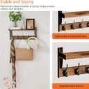 Wall Hooks with Shelf, Wood Coat Rack with Shelf Wall-Mounted, Entryway Hanging Shelves with 5 Metal Hooks for Clothes Hats Towel Purse Robes, Bathroom Mudroom Bedroom, Rustic Brown