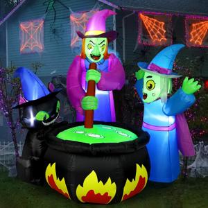 6FT Halloween Inflatables Witches with Cauldron Black Cat, Halloween Blow Up Outdoor Decorations, Inflatable Yard Decorations with LED Lights, Halloween Decor for Garden, Yard, Patio