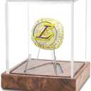 Championship Ring Display Case, UV-Protected Clear Challenge Coin Holder with Walnut Wood Base for Baseball, Softball, Super Bowl, Football Ring, Military Collectibles, Display Box for Memorabilia