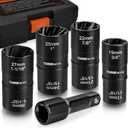 THINKWORK 1/2 Inch Drive Lug Nut Extractor Set, 5pcs Flip Wheel Lock Removal Kit, Double Ended Lug Nut Removal Tool for Stripped, Broken, Rounded Bolts, Nuts and Fasteners