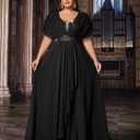 Women's Plus Size Wedding Guest Summer Maxi Elegant Sequin Bridesmaid Dresses A line Long Evening Party Cocktail Gown (Black, L)