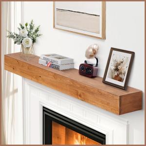 G GOOD GAIN Fireplace Mantel 60 inch - Handcrafted Rustic Solid Wood Mantel l Floating Shelves Decor for Wall, Bedroom, TV, Books, Livingroom.Rustic60x8x5