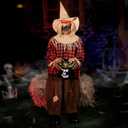 Halloween Animatronics Decorations Scary Sitting Scarecrow with Candy Bag, 55'' Animated Jumpscare Halloween Props with Sound & Motion Activated, Lighted Eyes, Creepy Sound for Haunted House Outdoor