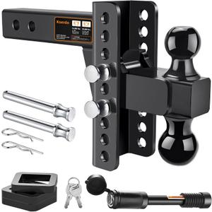 Adjustable Trailer Hitch -Drop Hitch-Tow Hitch with 2 inch Receiver-6inch Drop/Rise, 2" & 2-5/16" Ball Hitches for Trucks, 20,000 LBS GTW, Trailer Hitches with Anti-Theft Pin, Black