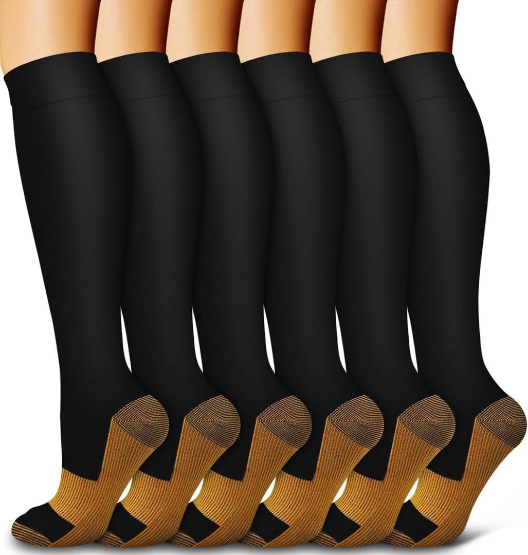 Bluemaple 6 Pack Copper Compression Socks for Women and Men Circulation-Best Support for Medical, Running,Nursing,Athletic (Large-X-Large)