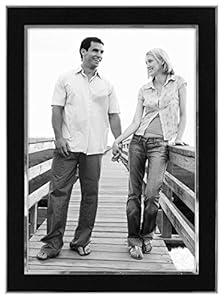 Malden International Designs Black Sleek With Silver Inside Border Picture Frame, 5x7, Black