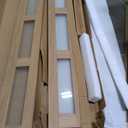 JUBEST Bifold Glass Barn Door, 28Inch Bi Fold Sliding Barn Door Kit with Hardware Include, 3-Panel Glass Barn Door Slab, Solid Wood Barn Door with MDF & Water-Proof PVC Surface, Brown