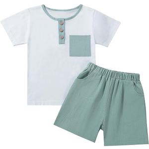 Toddler Baby Boy Summer Outfit Short Sleeve T Shirt Shorts Outfits Infant Beach Casual 2Pcs Clothes Set (White) 12-18M