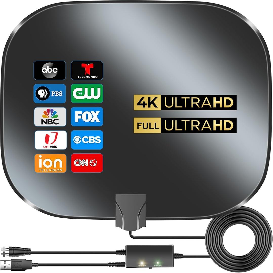 2026 Upgraded Indoor TV Antenna for Smart TVs, 3600+ Miles Range Digital Antenna for Local Channels, 4K 8K 1080p HD Antenna with Signal Booster & 18FT Coaxial Cable