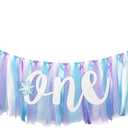 Snowflake Highchair Banner Decoration for Baby - Party Theme Pull Flag, High Chair Fabric Garland, 1st First Birthday Banner, Photo Props, Handmade