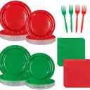 Greencian 96 Pcs Red and Green Party Decorations Graduation Red and Green Paper Plates and Napkins Disposable Tableware Set for Congrats Grad Holiday Birthday Party Supplies Serves 24