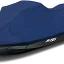 Upgraded Fade and Crack Resistant Trailerable Navy Jet Ski Cover, Heavy-Duty Waterproof and UV Protection PWC Cover,Jetski Watercraft Cover Fits from 103"-115"(1 or 2 Seater)