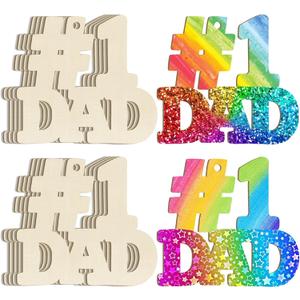 4 x Wooden DAD Letter Ornaments to Paint 7 Inch, Large Size Father's Day Wooden Daddy Cutout DIY Blank Unfinished Wood Father's Gifts Ornament for Crafts Hanging Decorations