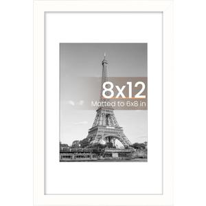 upsimples 8x12 Picture Frame, Display Pictures 6x8 with Mat or 8x12 Without, Wall Hanging Photo Frames, White, 1 Pack