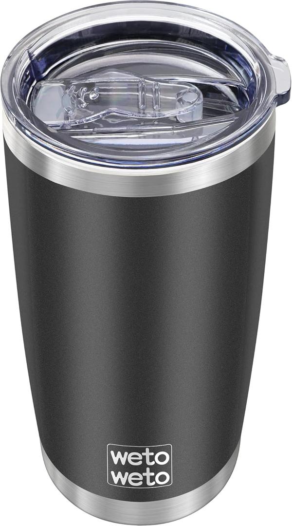 WETOWETO 20oz Tumbler, Stainless Steel Vacuum Insulated Coffee Tumbler Cup, Double Wall Powder Coated Leak-proof Travel Coffee Mug Cup (Black, 1 Pack)