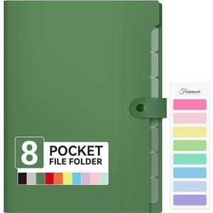 Forvencer Expanding File Folder with 8 Pocket, Letter Size Accordion File Organizer, Portable Folders for Documents, Cute Paper Organizer, Filling Products for School Office Supplies, Dark Green