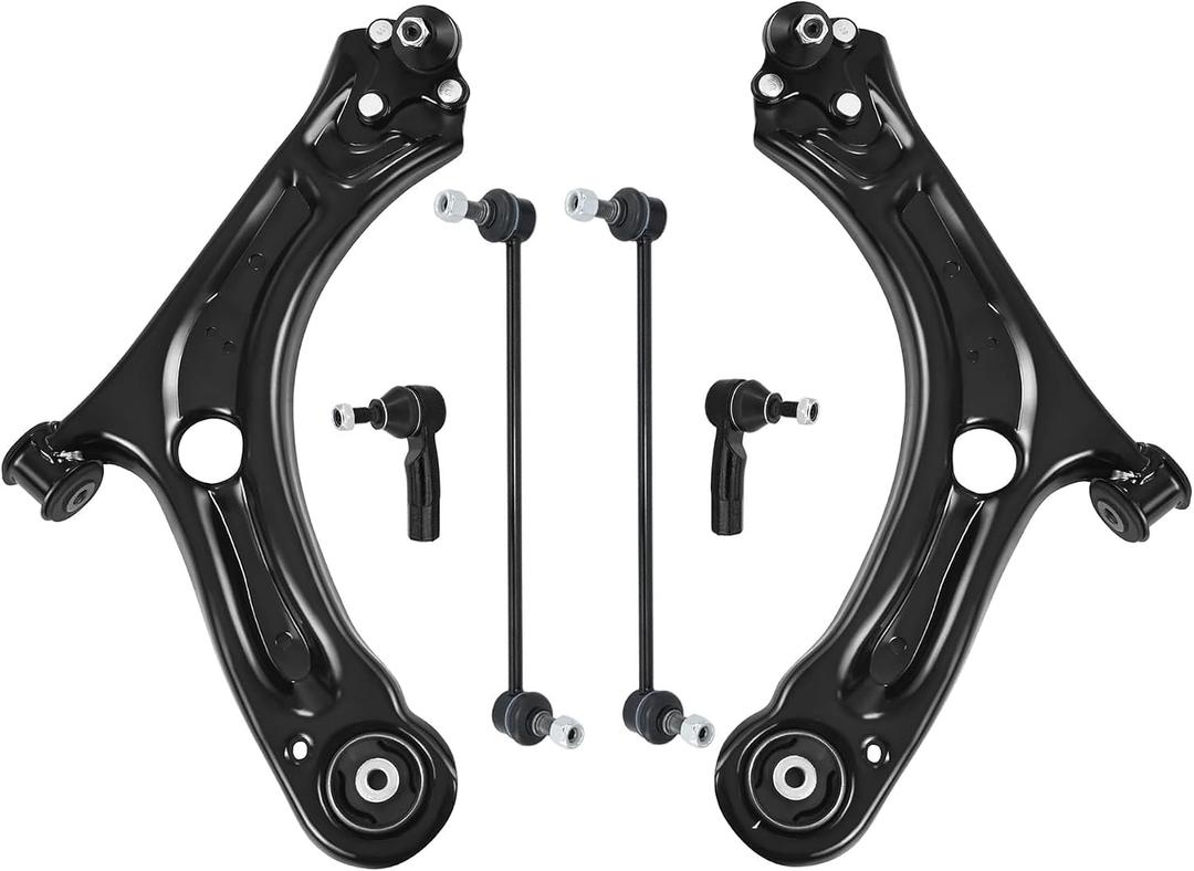 Front Lower Control Arm Suspension Kit 6pc replacement for 2012-2019 Volkswagen Beetle, 2012-2021 VW Passat w/Sway Bar Tie Rod Ends