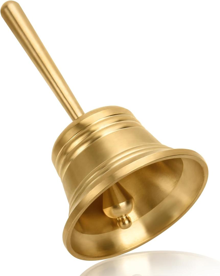 Brass Hand Bell, Small Call Dinner Hand Bell with Metal Handle for Seniors Bedside, Games Bell, Schools Bell, and Events