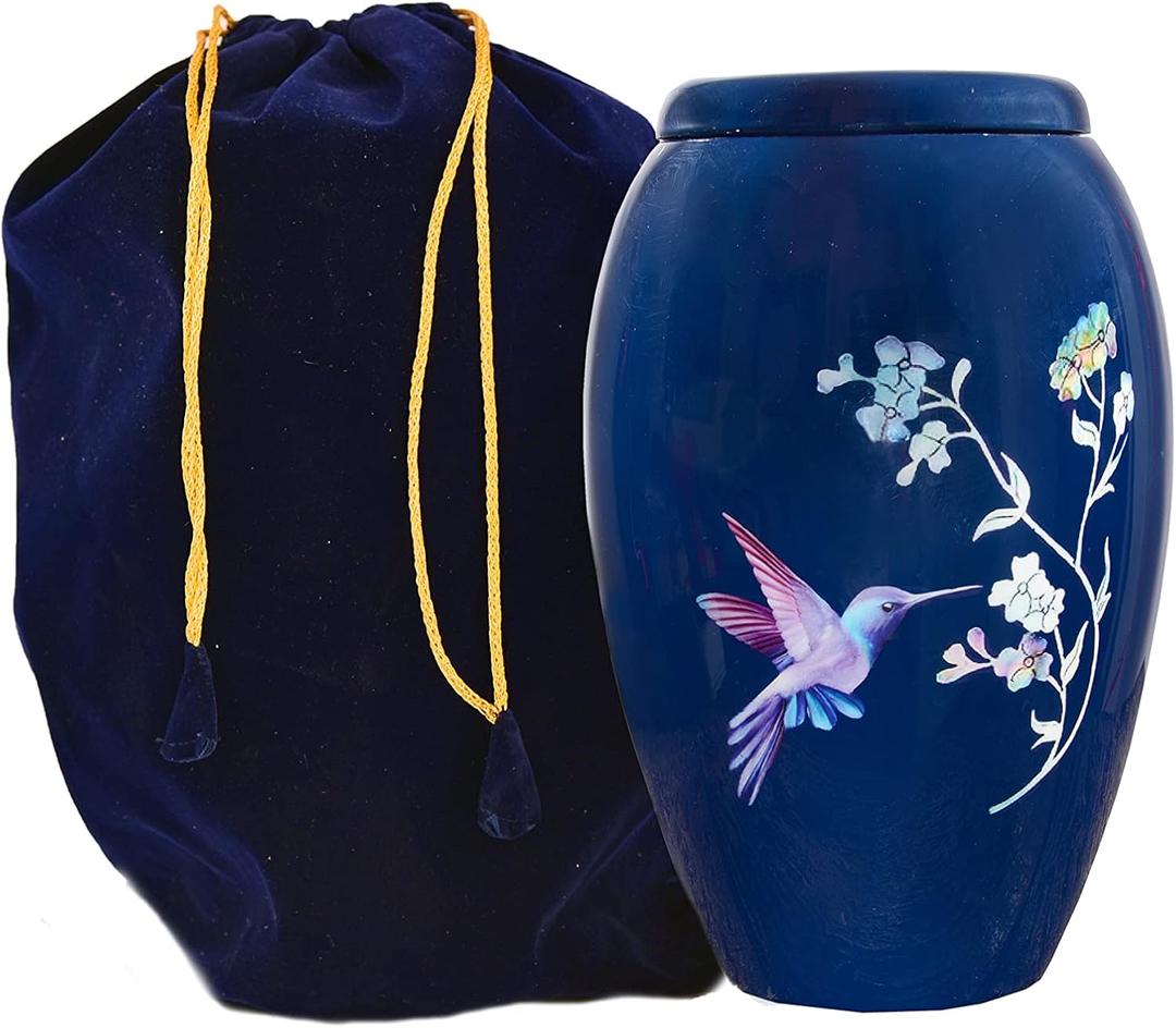 HLC URNS Lovely Blue Humming Bird Adult Cremation Urn - Handcrafted, Affordable Urn for Ashes (200 lbs - 10.5 x 6 ')