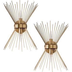 VILUXY Mid-Century Wall Sconces Antique Brass Brush Paint Finish Bedside Wall Sconce Lighting Fixture with Starburst Shade for Bedroom, Hallway, Entryway, Passway, Bathroom, Vanity 2 Pack (Hardwire)
