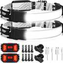 Adelante LED Headlamp Flashlight, 1000LM 230Wide-Beam USB Rechargeable Head Light with Taillight(Individual Control) & 8 Clips Waterproof Headlight Headlamps for Running and Camping (2 Pack, Black)