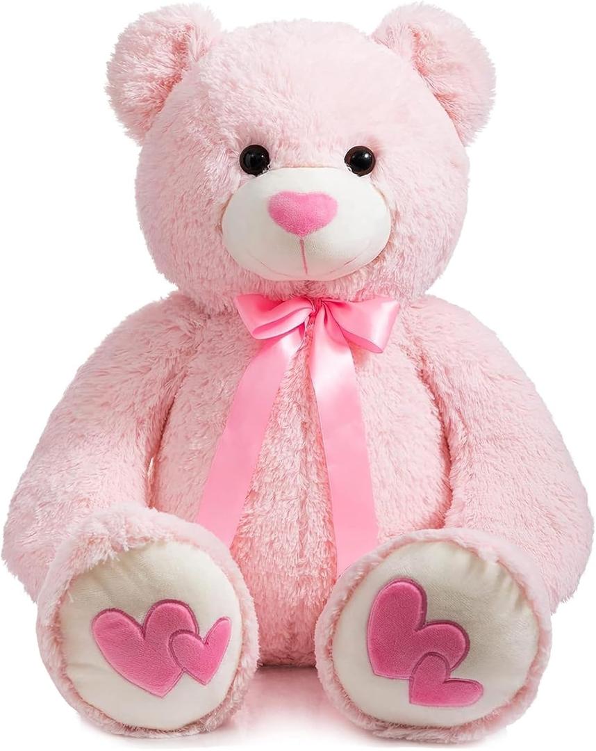 HollyHOME Giant Teddy Bear Stuffed Animal Large Bear Plush with Red Heart for Girlfriend and Kids Holiday Toy Gift 36 inch Pink
