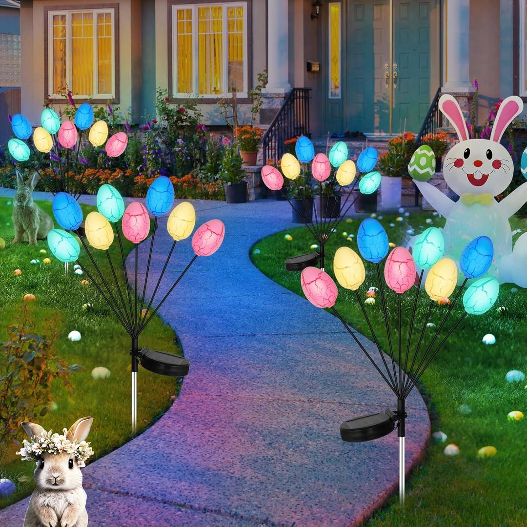 4 Pack Solar Easter Egg Lights, Colorful Garden Swaying Firefly Light Outdoor Easter Lights Waterproof Solar Stake Light for Pathway Landscape Lawn Yard Porch Patio Spring Easter Decoration
