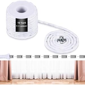 10 Yards Curtain Weighted Tape Drapery Weight Iron Rope for Tulle Fabrics Indoor Outdoor Shower DIY Curtain Drapery Accessories(0.1 Lb/Meter)