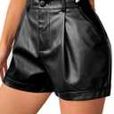 Avanova Women Faux Leather High Waisted Shorts Pleated Casual Summer Shorts (Black, XL)