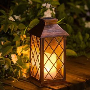 TAKE ME 14" Solar Lanterns Outdoor Garden Lantern Waterproof LED Flickering Flameless Candle Mission Lights for Table,Outdoor,Party