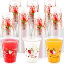 100 Pcs 12 oz Strawberry Disposable Plastic Cups Strawberry Flower Clear Plastic Cups Pink Red Party Favors for Birthday Baby Shower Summer Fruit Party