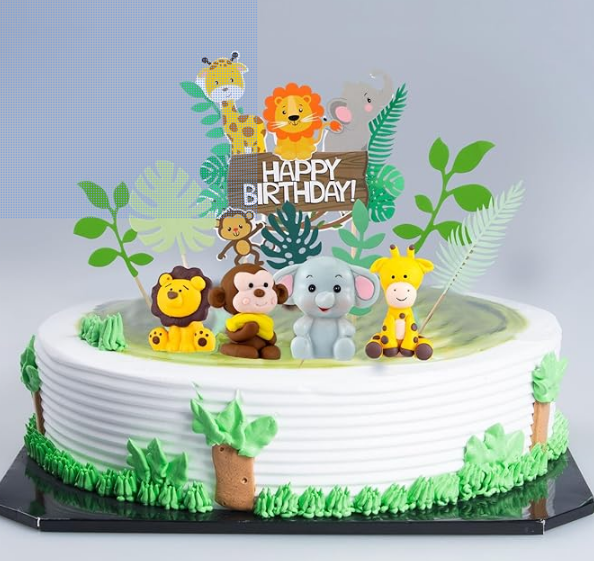 10 Pcs Safari Cake Topper Leaves Cake Decorations Elephant Giraffe Monkey Birthday Cake Toppers Jungle Animals Cakes Toppers Woodland Animal for Party Baby Shower Birthday Supplies Jungle Style