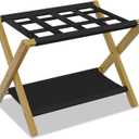 Heybly Luggage Rack, Folding Suitcase Stand with Storage Shelf, Heavy-Duty Luggage Holder for Guest Room Bedroom Hotel, Holds up to 141 lb, Natural HLR010N1