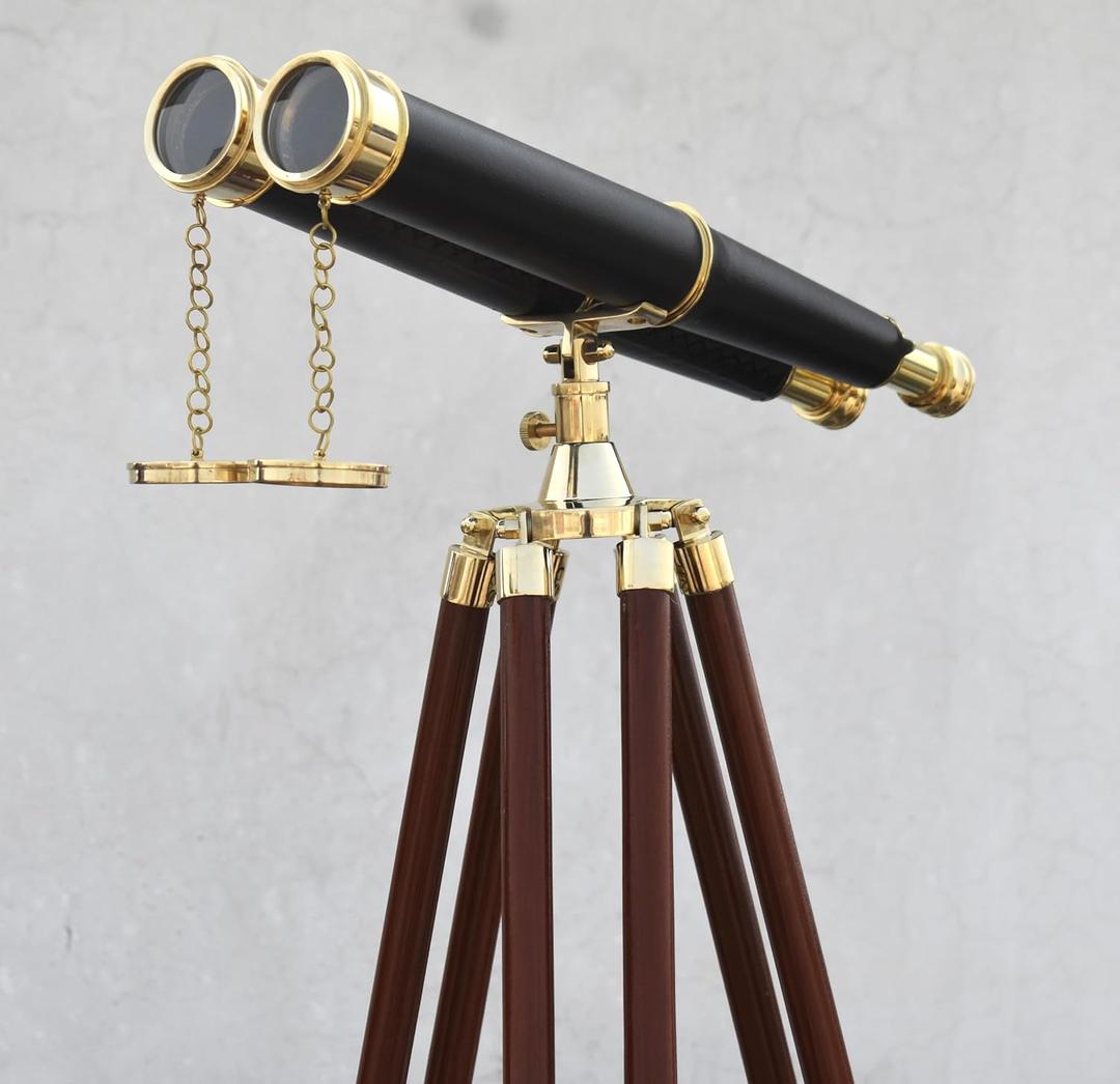 Vintage Solid Brass Floor-Standing Binoculars with Tripod  Nautical Telescope for Adults | Bird Watching, Marine Decor, Hiking, Camping & Outdoor Use