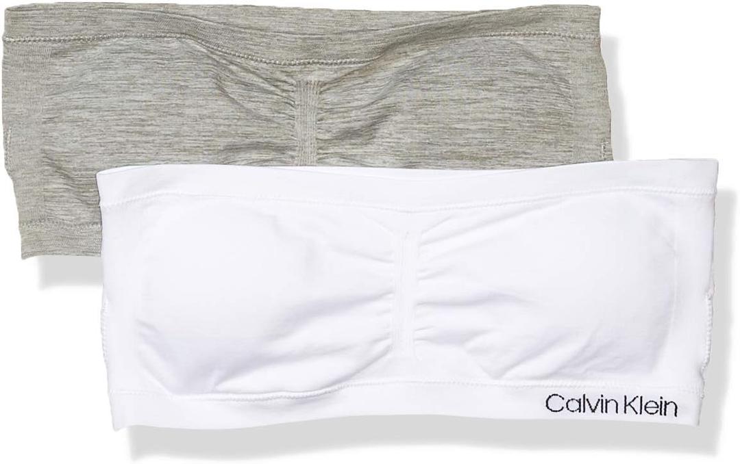 Calvin Klein Girls' Seamless Bandeau Bra, Multipack (Large, White/Heather Grey)