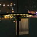 Outdoor Adjustable Umbrella Table Tray with LED Light, 23 Portable Umbrella Side Table with Hole, All Weather PE Umbrella Tray for Beach, Poolside, Backyard, Garden, Patio, Black
