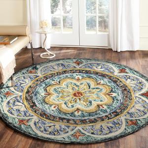 LR Home 4ft Round Indoor Wool Area Rug for Home Decor | Rugs for Living Room, Bedroom, Playroom, Entryway, Office | Hand Woven Modern Farmhouse Large Boho Area Rug for Room Decor | Blue/Multicolor