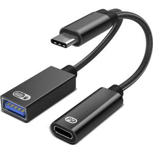 AKWOR USB C to USB OTG Adapter, 2 in 1 USB C Splitter with PD-in 60W Charging Port and USB 3.0 Female Port Compatible wit iPhone 15 Pro, MacBook Pro,Chromebook, Galaxy and More Type-C Devices