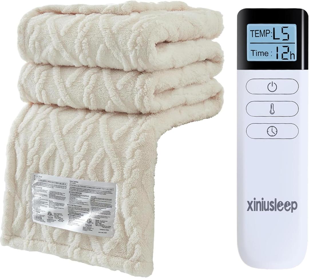 Heated Blanket Electric Blanket 50"x60", Soft Taffeta Sherpa Electric Throw with 5 Heating Level & 1-12 Hour Auto Off, Heated Throw with Overheating Protection, Machine Washable (Beige)