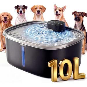 Wireless Water Fountain for Large Dogs for Cats Stainless Steel Pet Bowl Plastic Containers Dispenser - Multi-Filtration & Deeper Drinking Area,Water Window & LED,Ultra-Quiet Wireless&1Filter