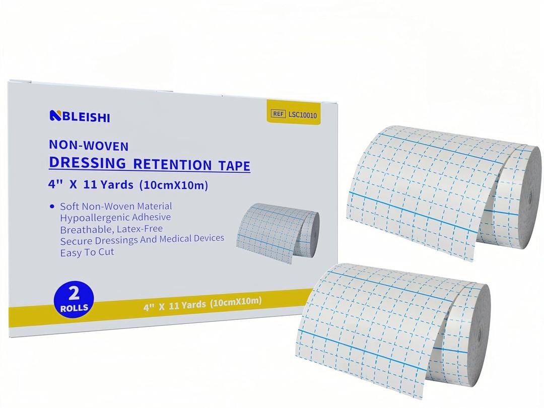 Non-Woven Dressing Retention Tape,4InchesX11Yards,Gentle Adhesive Bandage, Hypoallergenic and Breathable,Medical Grade Wound Dressing Tape Sensitive Skin for Wound CarePack of 2Rolls